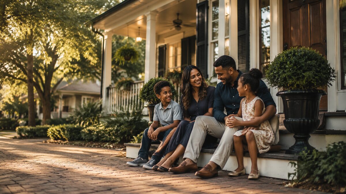 A family enjoying time together at home